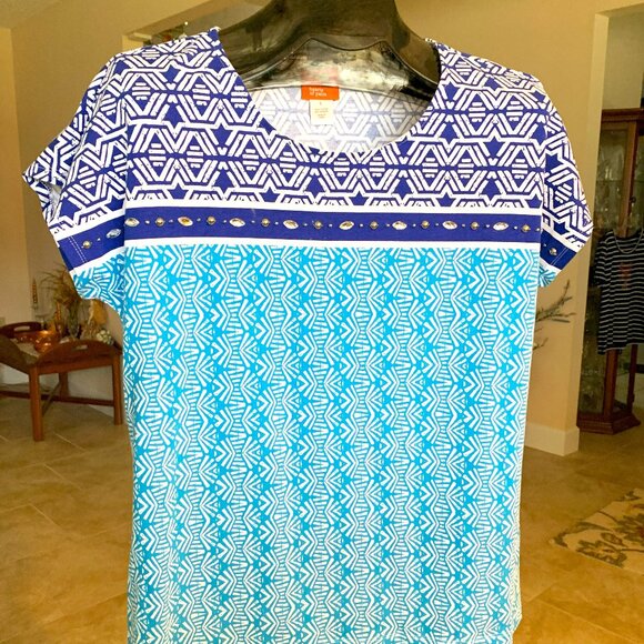 NWOT Hearts of Palm Navy and Aqua Embellished T-shirt size Large - Picture 2 of 5